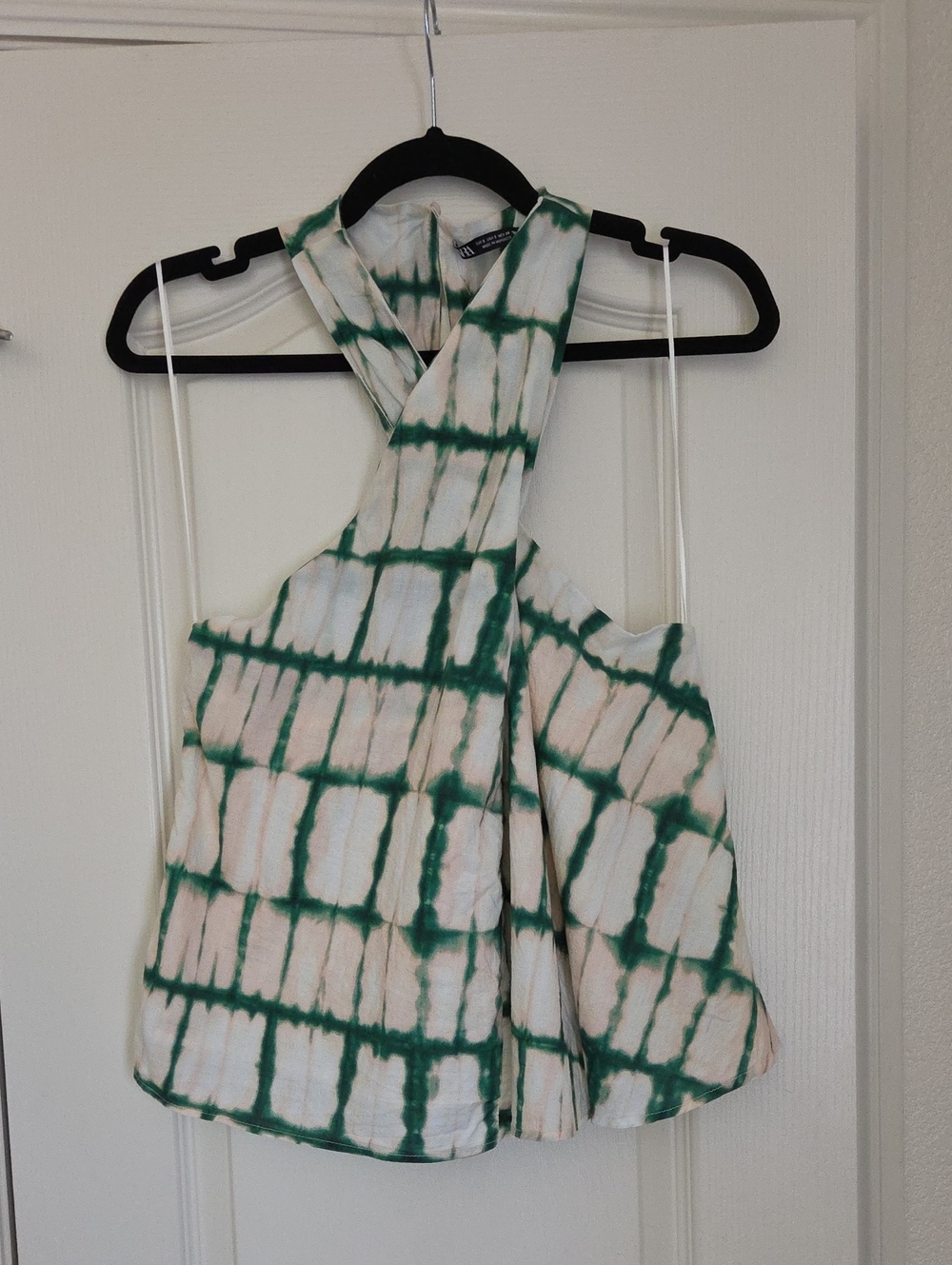 Zara Green and Cream Tie-Dye Halter  Top With Lining